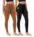 ODCLOUD 2-Pack 28” Buttery Soft Lounge Yoga Leggings with Pockets Black+Caramel - ododos