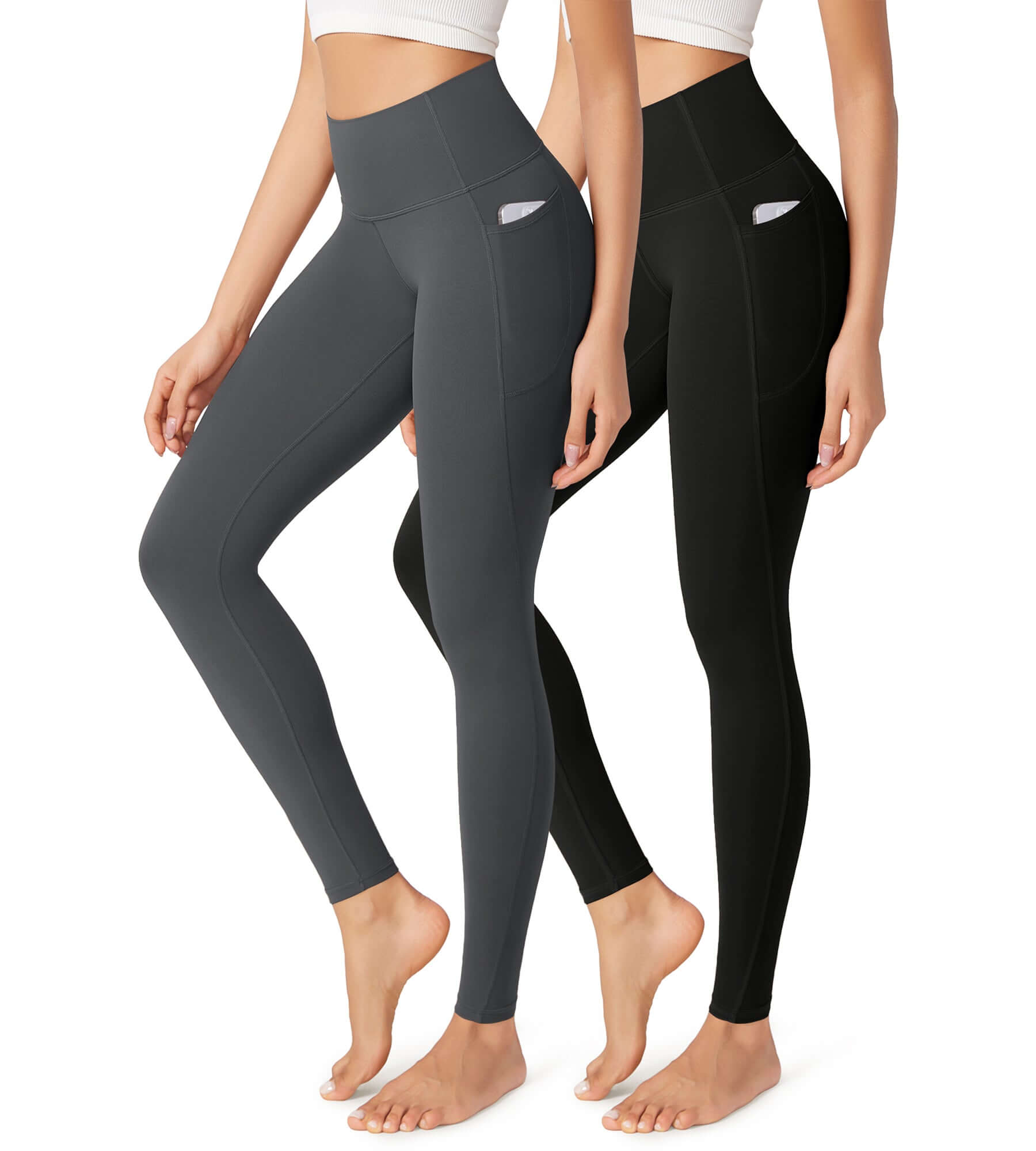 2-Pack 28" Buttery Soft Lounge Yoga Leggings with Pockets Black+Charcoal - ododos