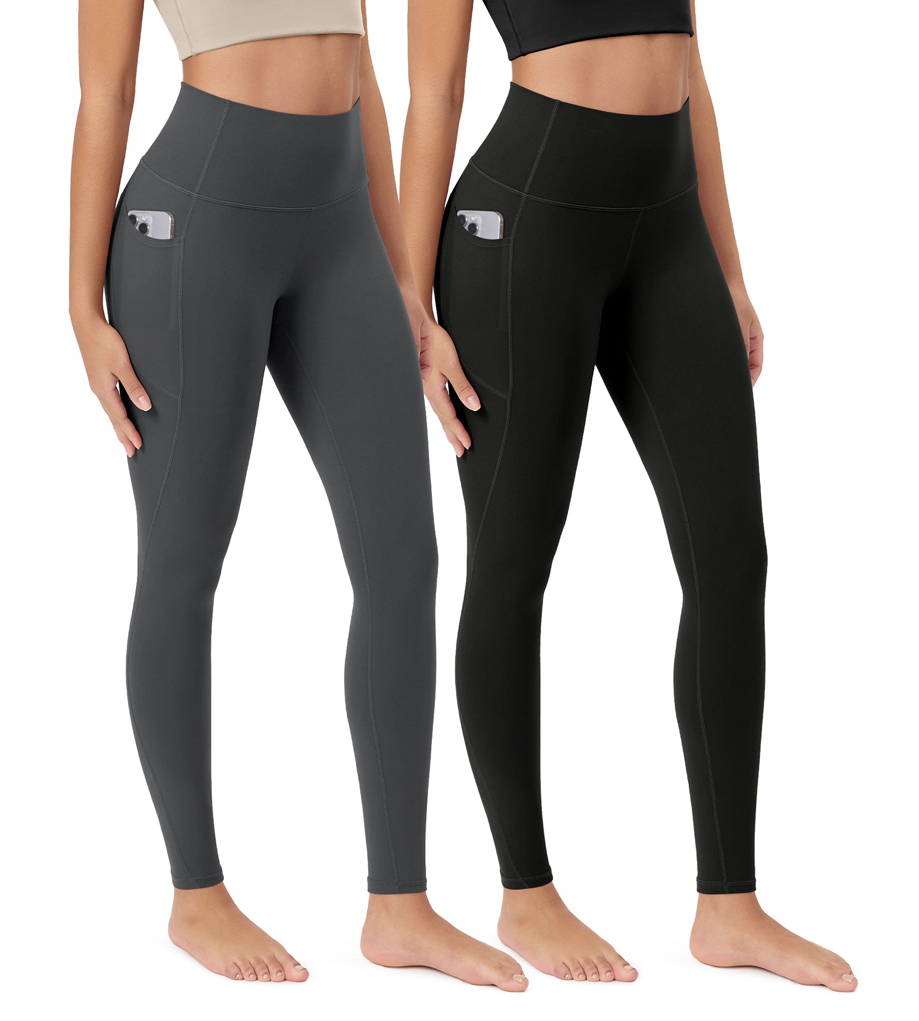 ODCLOUD 2-Pack 28” Buttery Soft Lounge Yoga Leggings with Pockets Black+Charcoal - ododos