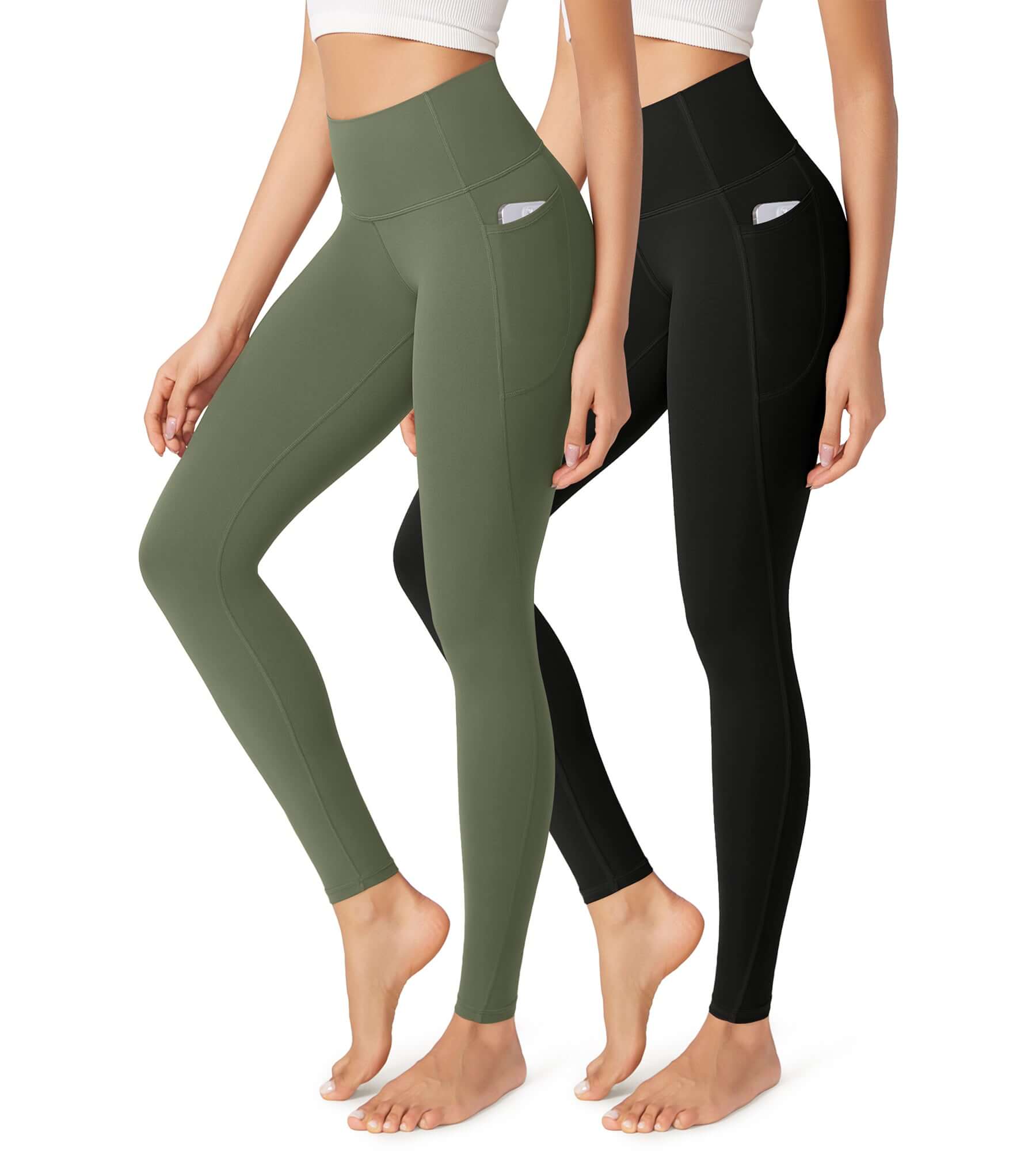 2-Pack 28" Buttery Soft Lounge Yoga Leggings with Pockets Black+dark Olive - ododos