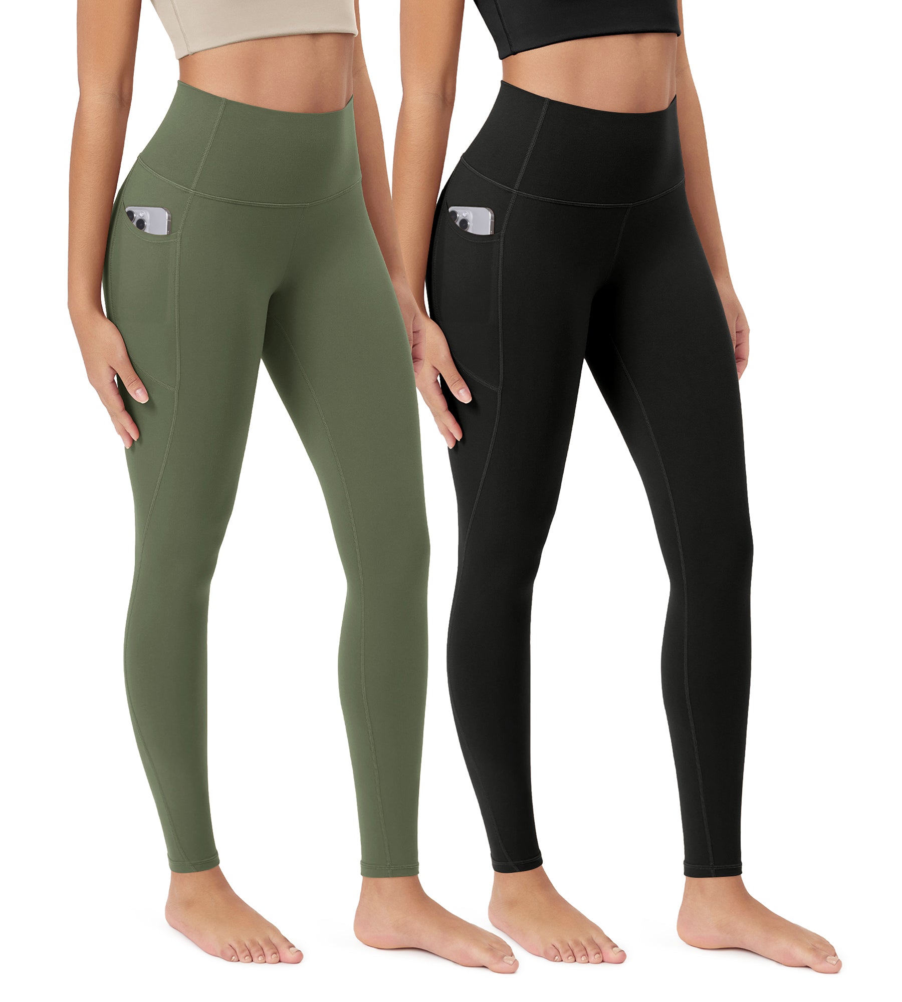 ODCLOUD 2-Pack 28” Buttery Soft Lounge Yoga Leggings with Pockets Black+dark Olive - ododos