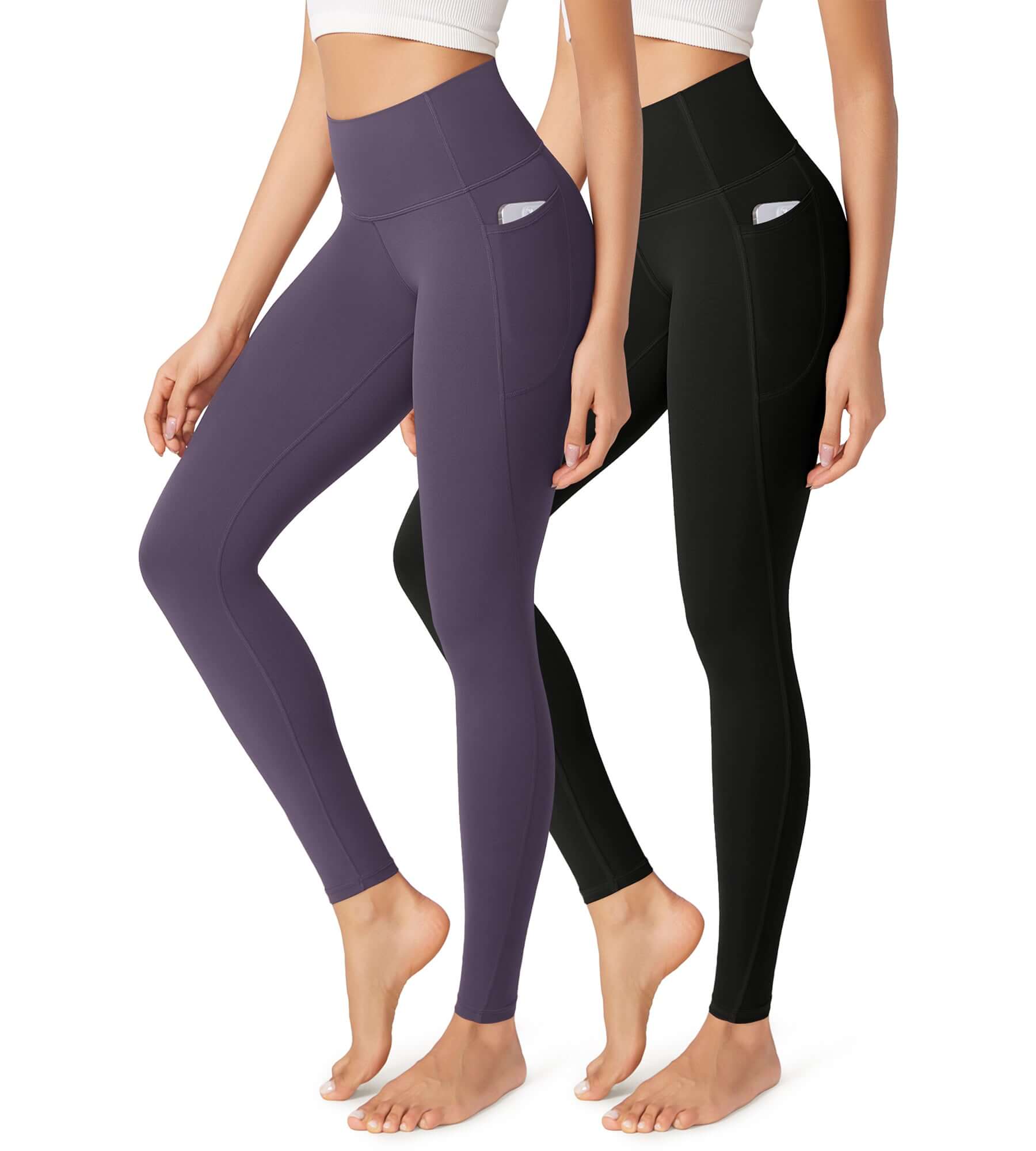 2-Pack 28" Buttery Soft Lounge Yoga Leggings with Pockets Black+Dark Purple - ododos