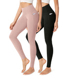 2-Pack 28" Buttery Soft Lounge Yoga Leggings with Pockets Black+dusty Pink - ododos