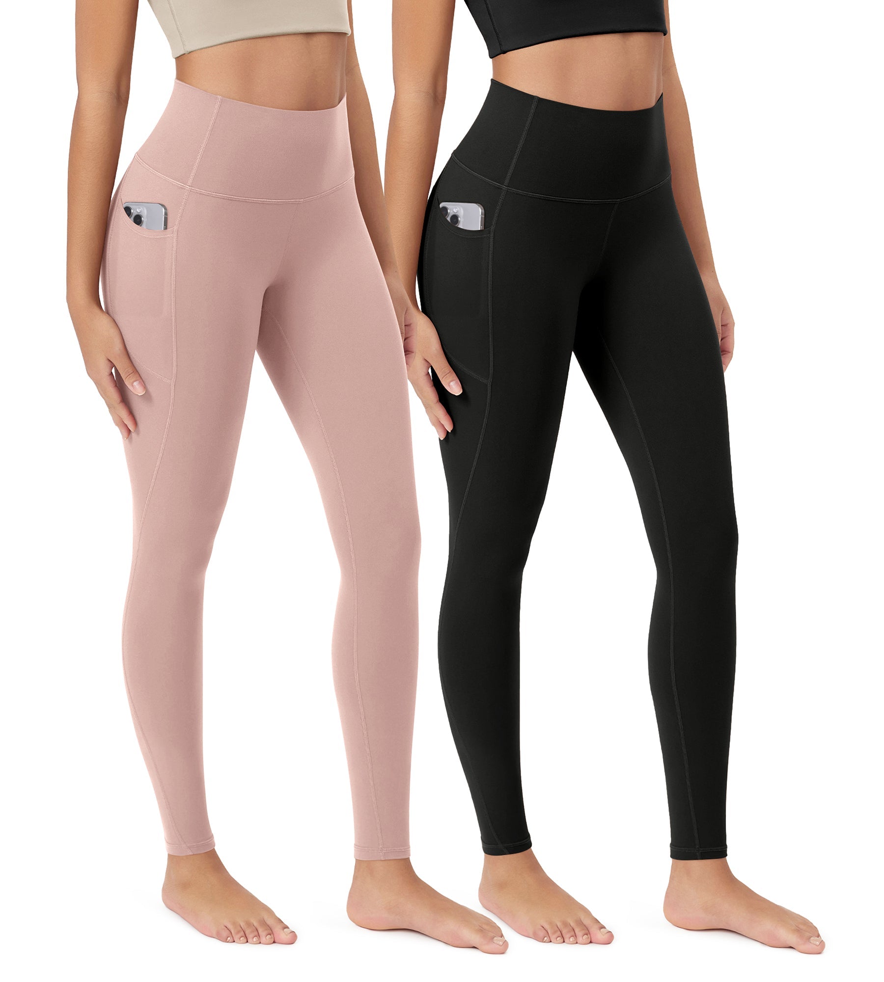 ODCLOUD 2-Pack 28â€?Buttery Soft Lounge Yoga Leggings with Pockets Black+dusty Pink - ododos