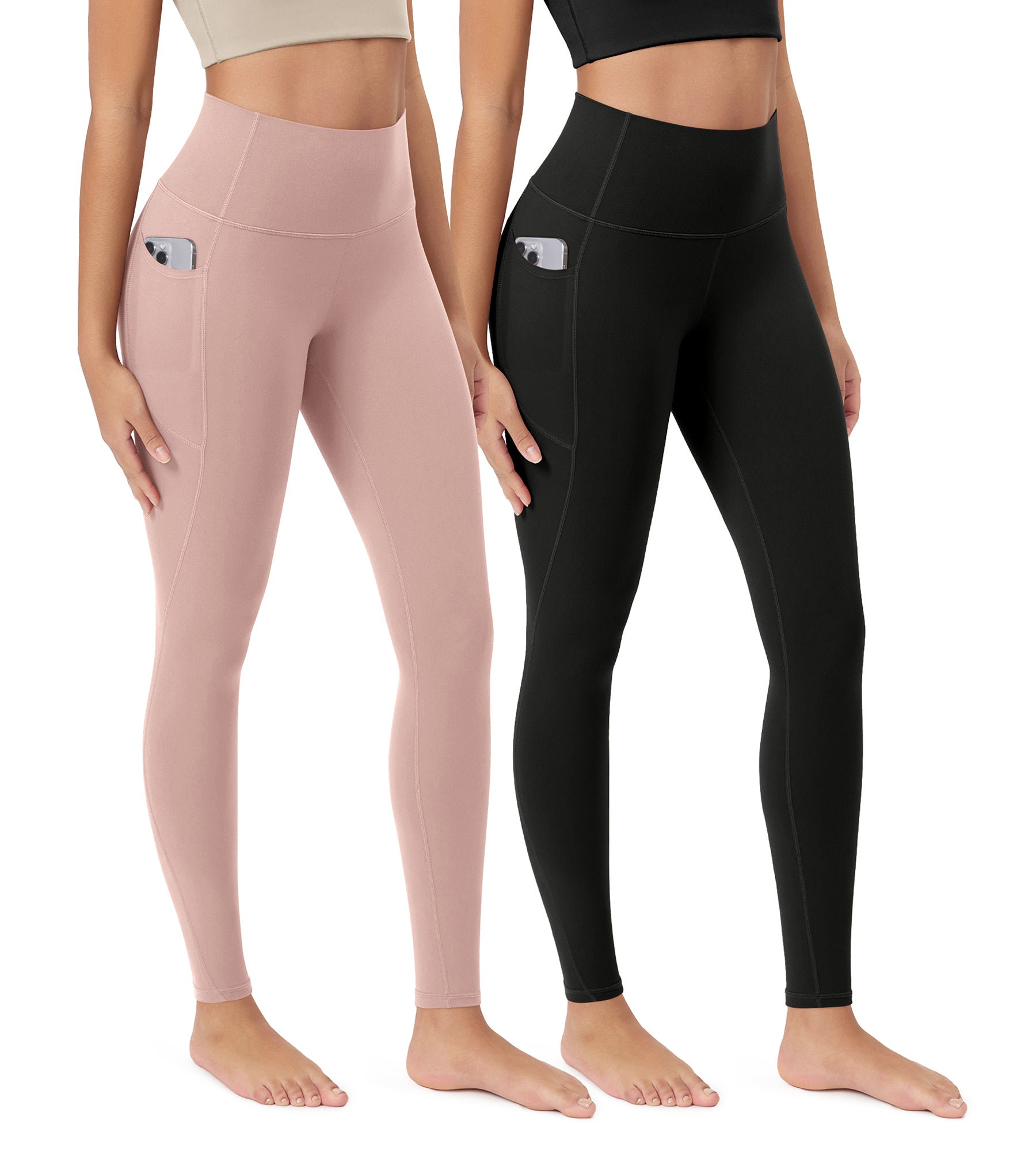 ODCLOUD 2-Pack 28” Buttery Soft Lounge Yoga Leggings with Pockets Black+dusty Pink - ododos