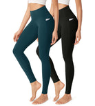 2-Pack 28" Buttery Soft Lounge Yoga Leggings with Pockets Black+Forest Teal - ododos