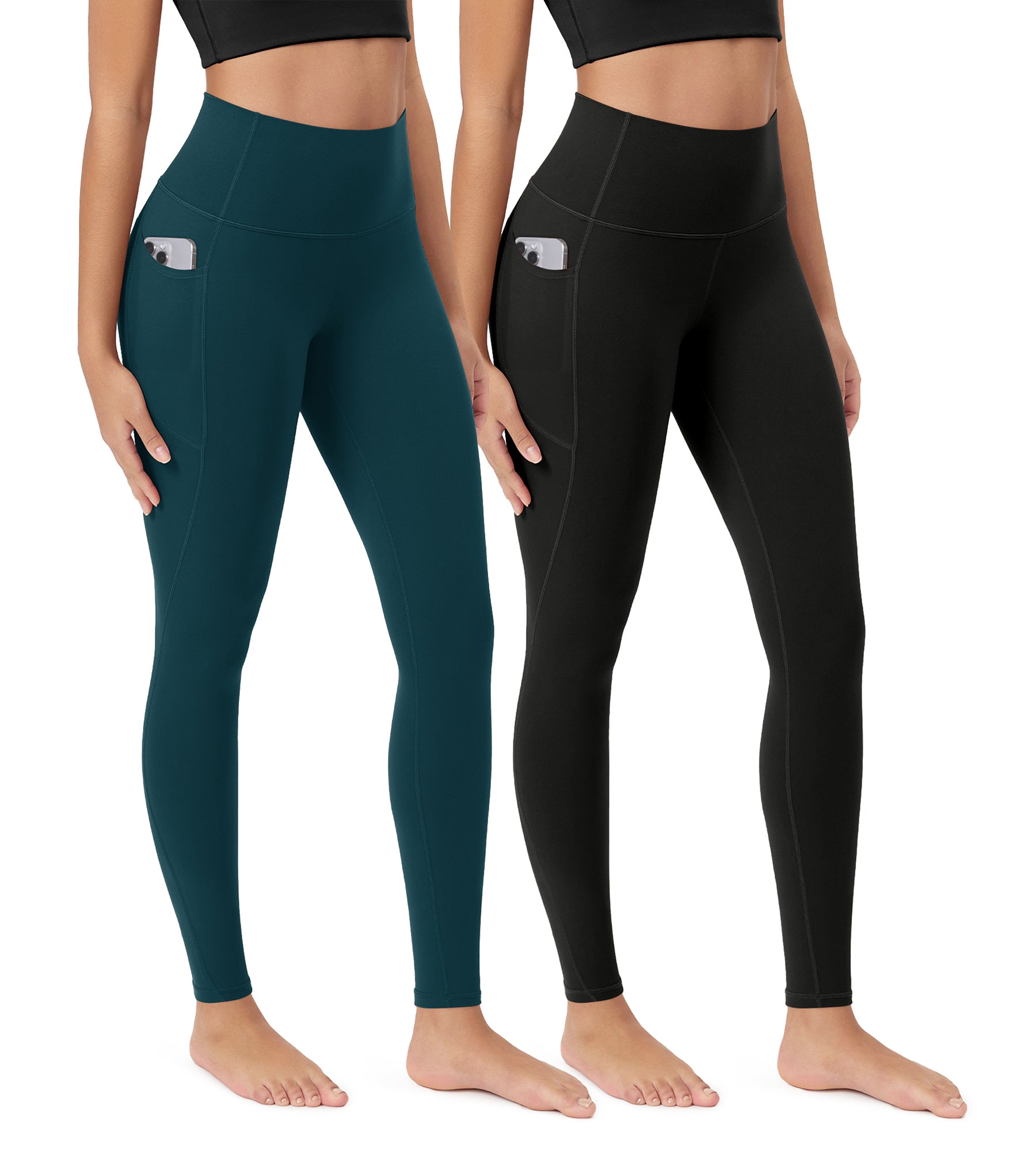 ODCLOUD 2-Pack 28” Buttery Soft Lounge Yoga Leggings with Pockets Black+Forest Teal - ododos