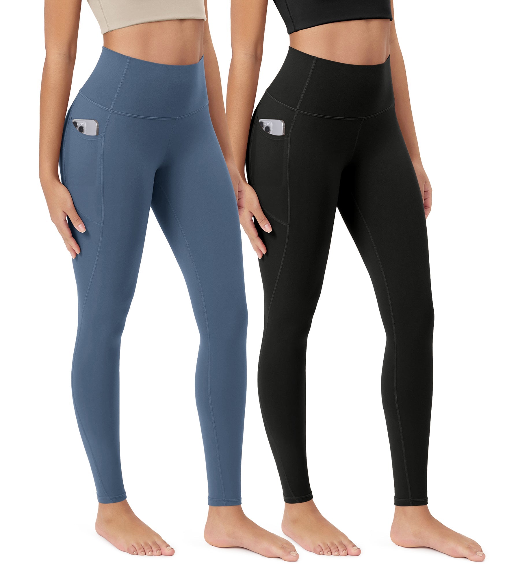ODCLOUD 2-Pack 28â€?Buttery Soft Lounge Yoga Leggings with Pockets Black+Ink Blue - ododos