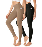 2-Pack 28" Buttery Soft Lounge Yoga Leggings with Pockets Black+light Brown - ododos