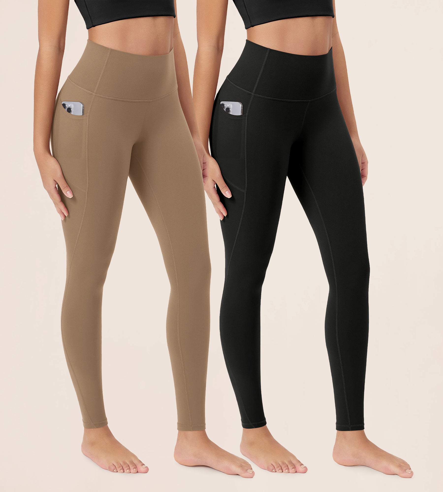 ODCLOUD 2-Pack 28” Buttery Soft Lounge Yoga Leggings with Pockets Black+light Brown - ododos