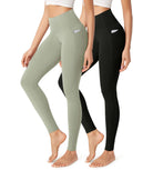 2-Pack 28" Buttery Soft Lounge Yoga Leggings with Pockets Black+lime Stone - ododos