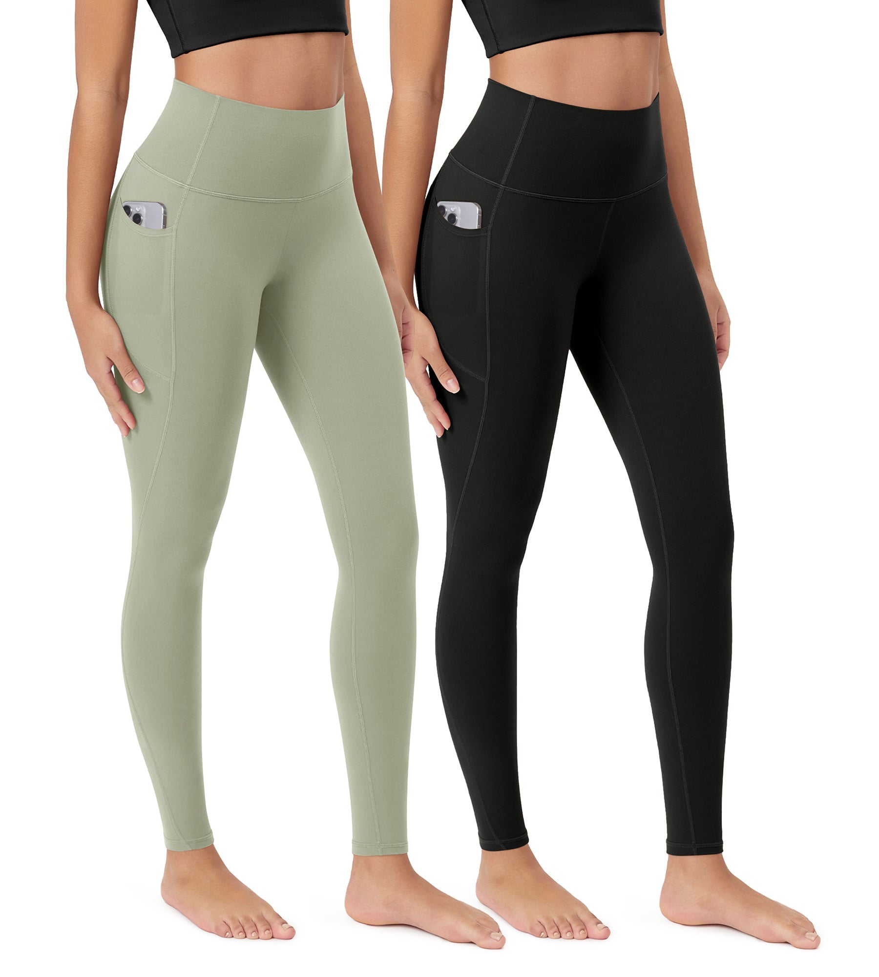 ODCLOUD 2-Pack 28â€?Buttery Soft Lounge Yoga Leggings with Pockets Black+lime Stone - ododos
