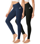 2-Pack 28" Buttery Soft Lounge Yoga Leggings with Pockets Black+Navy - ododos