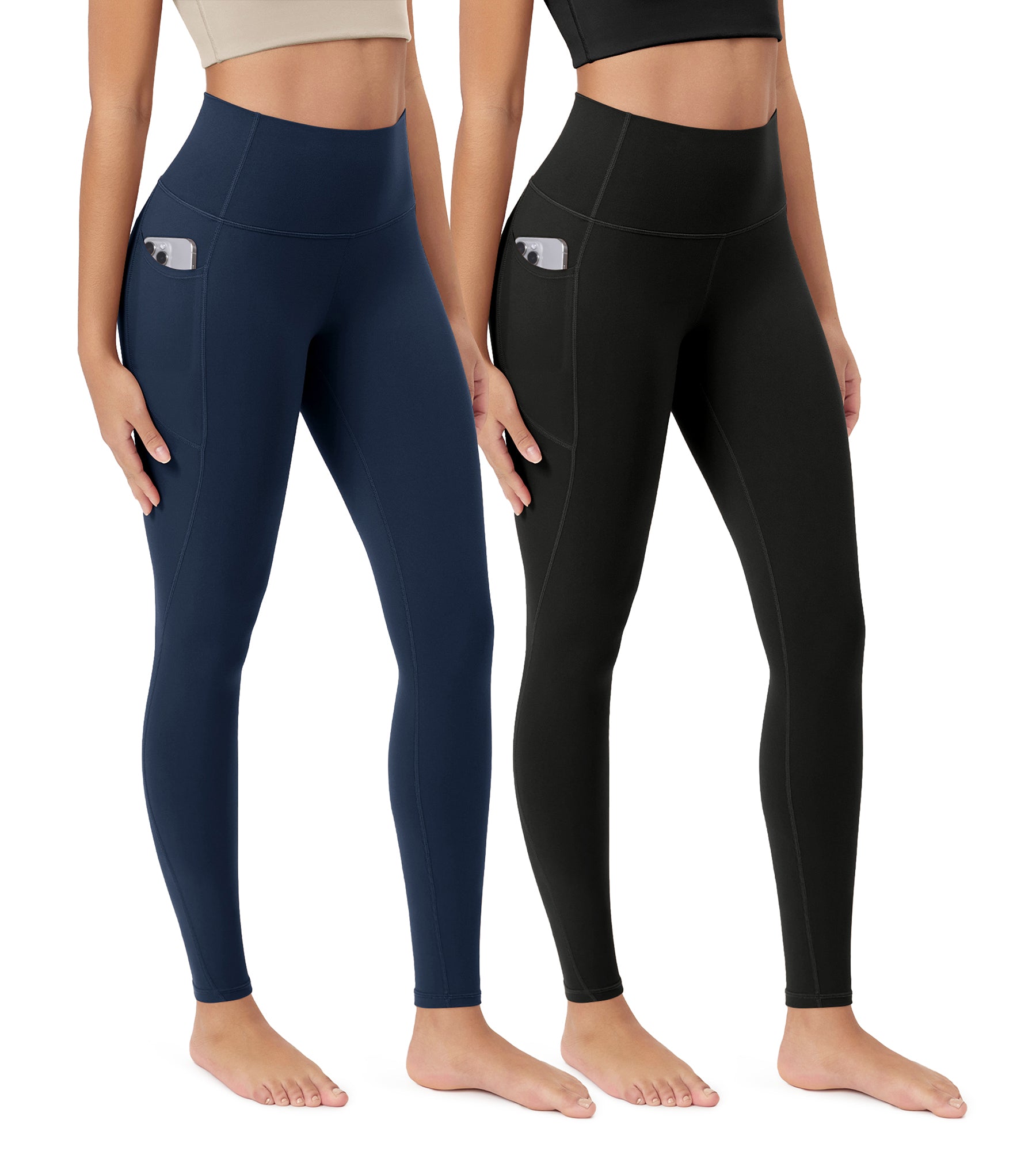 ODCLOUD 2-Pack 28” Buttery Soft Lounge Yoga Leggings with Pockets Black+Navy - ododos