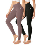 2-Pack 28" Buttery Soft Lounge Yoga Leggings with Pockets Black+Purple Taupe - ododos