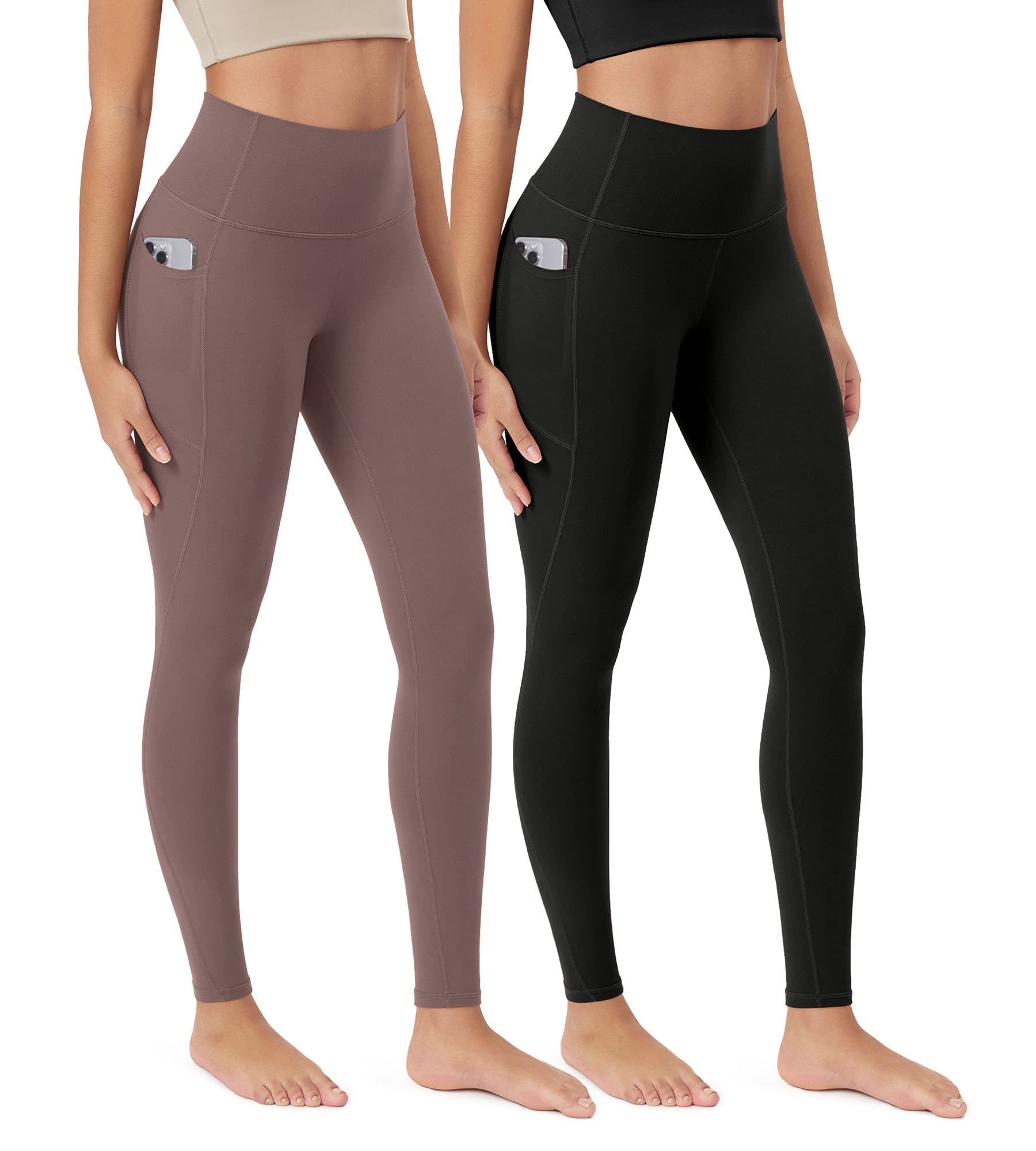ODCLOUD 2-Pack 28â€?Buttery Soft Lounge Yoga Leggings with Pockets Black+Purple Taupe - ododos