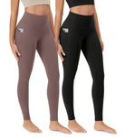 ODCLOUD 2-Pack 28” Buttery Soft Lounge Yoga Leggings with Pockets Black+Purple Taupe - ododos