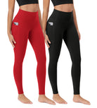 ODCLOUD 2-Pack 28” Buttery Soft Lounge Yoga Leggings with Pockets Black+Red - ododos