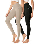 2-Pack 28" Buttery Soft Lounge Yoga Leggings with Pockets Black+shaker Beige - ododos