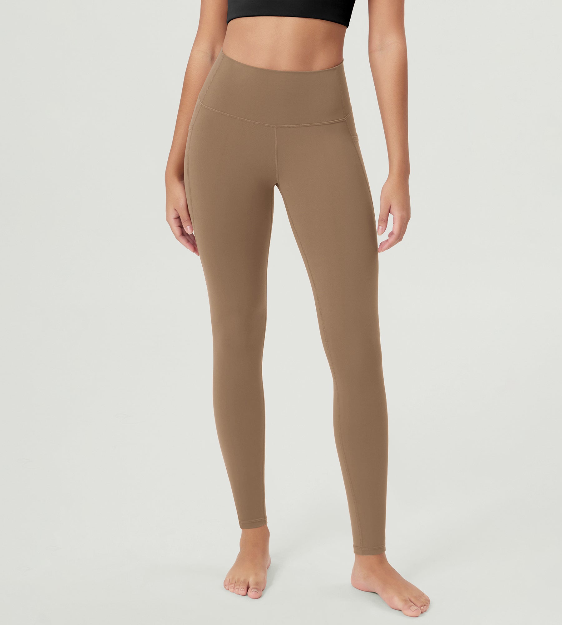 ODCLOUD 28â€?Buttery Soft Lounge Yoga Leggings with Pockets Light Brown - ododos