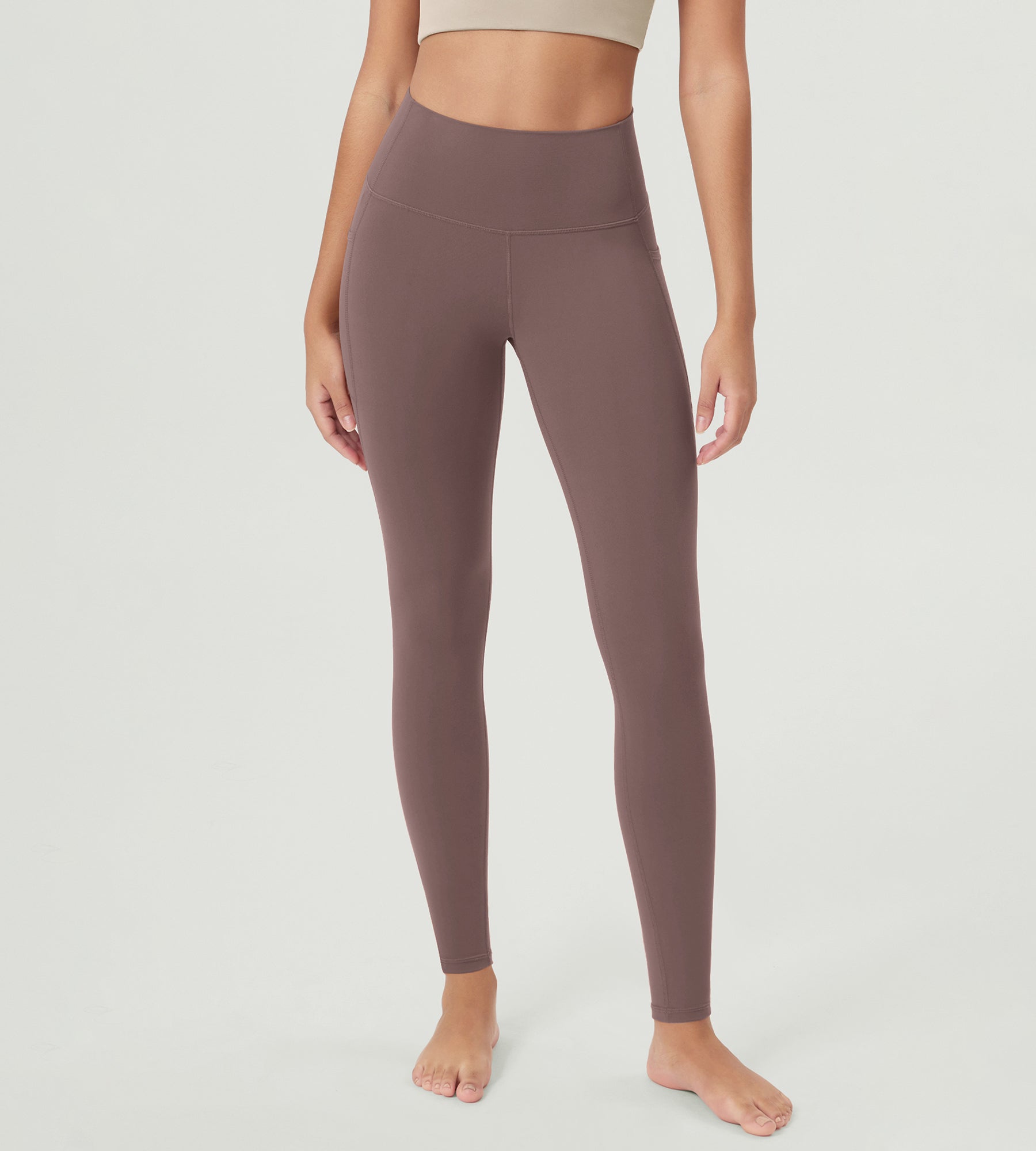 ODCLOUD 28â€?Buttery Soft Lounge Yoga Leggings with Pockets Purple Taupe - ododos