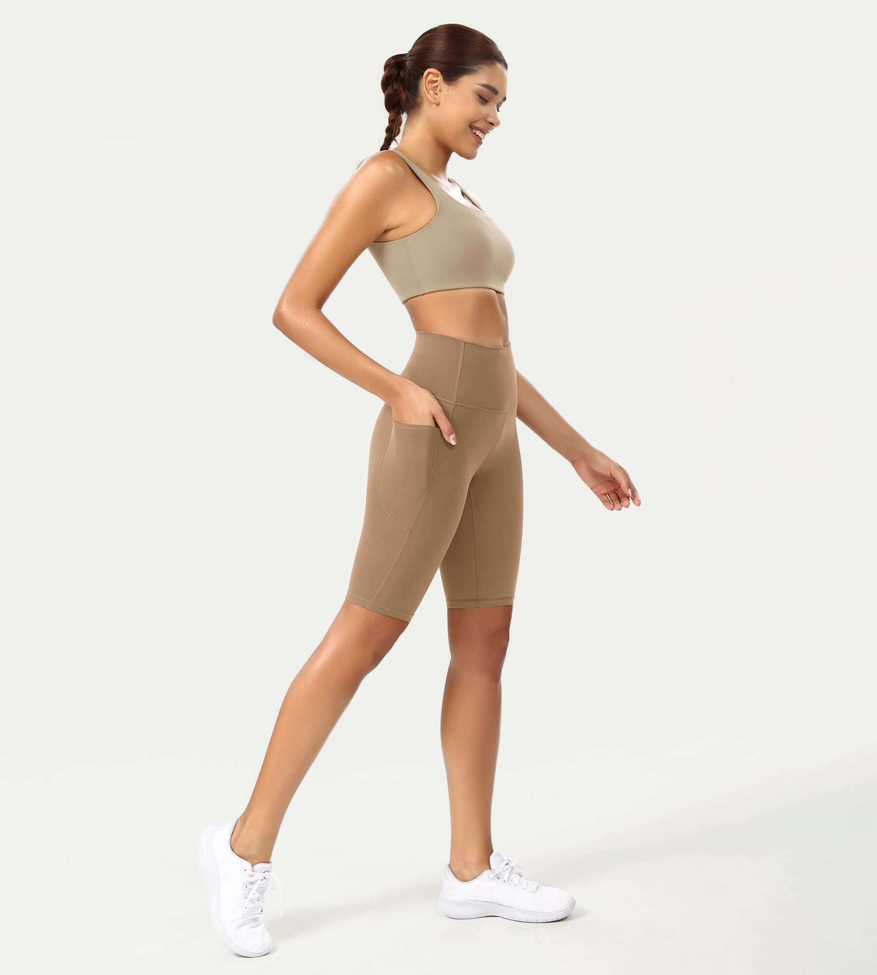 ODCLOUD 10 High Waist Lounge Yoga Shorts Light Brown - ododos