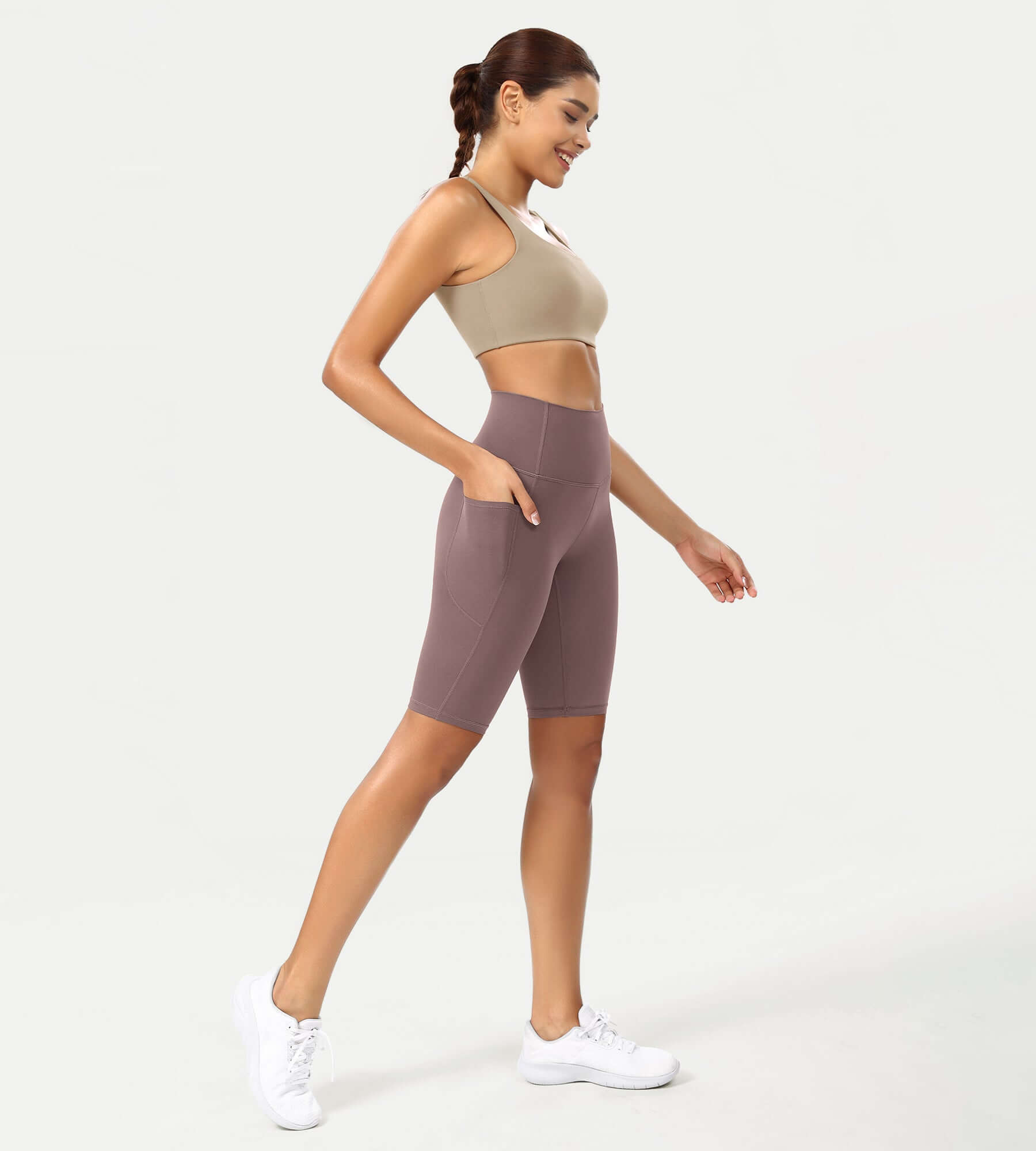 ODCLOUD 10 High Waist Lounge Yoga Shorts Purple Taupe - ododos