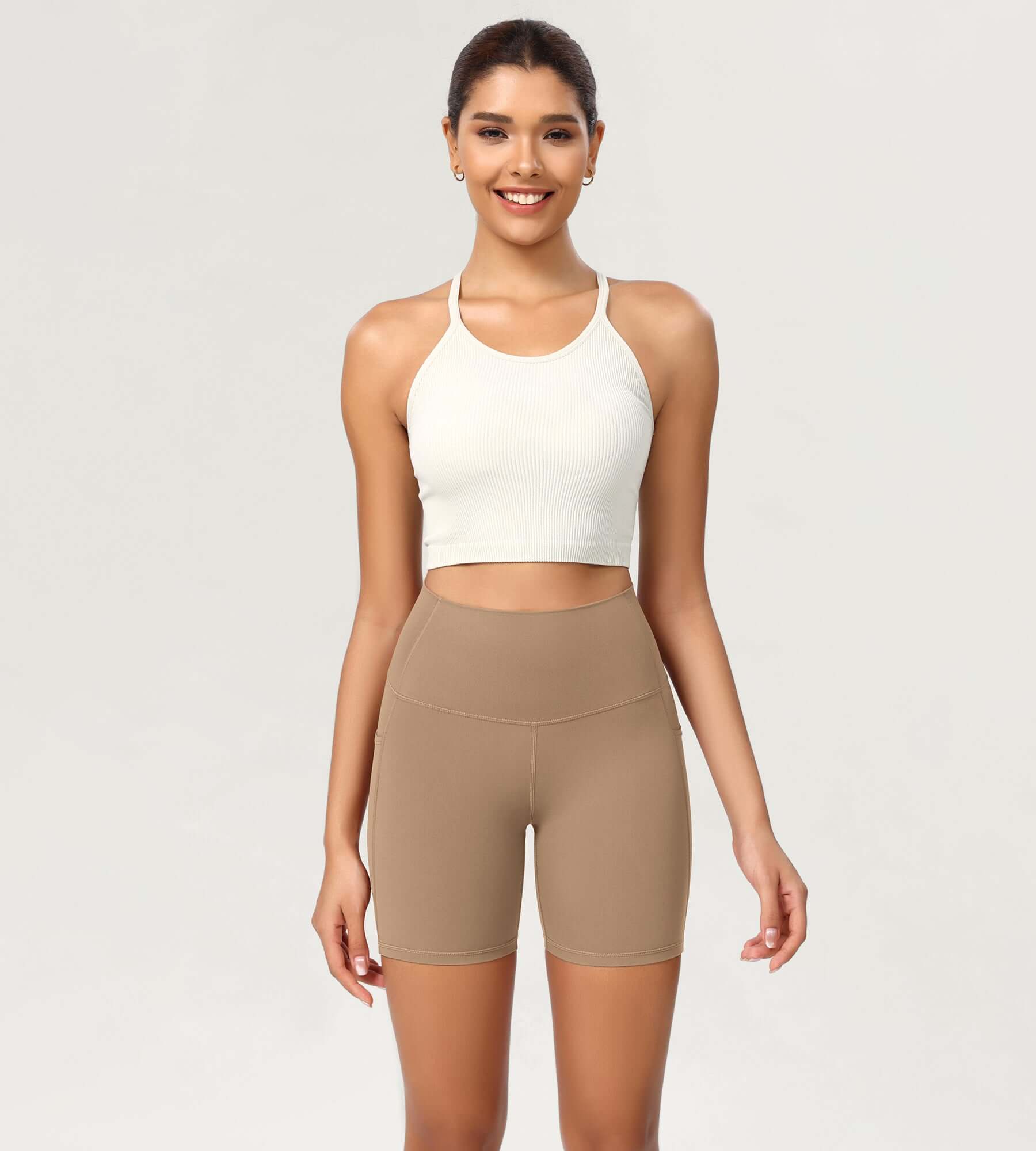 ODCLOUD 6 High Waist Lounge Yoga Shorts Light Brown - ododos