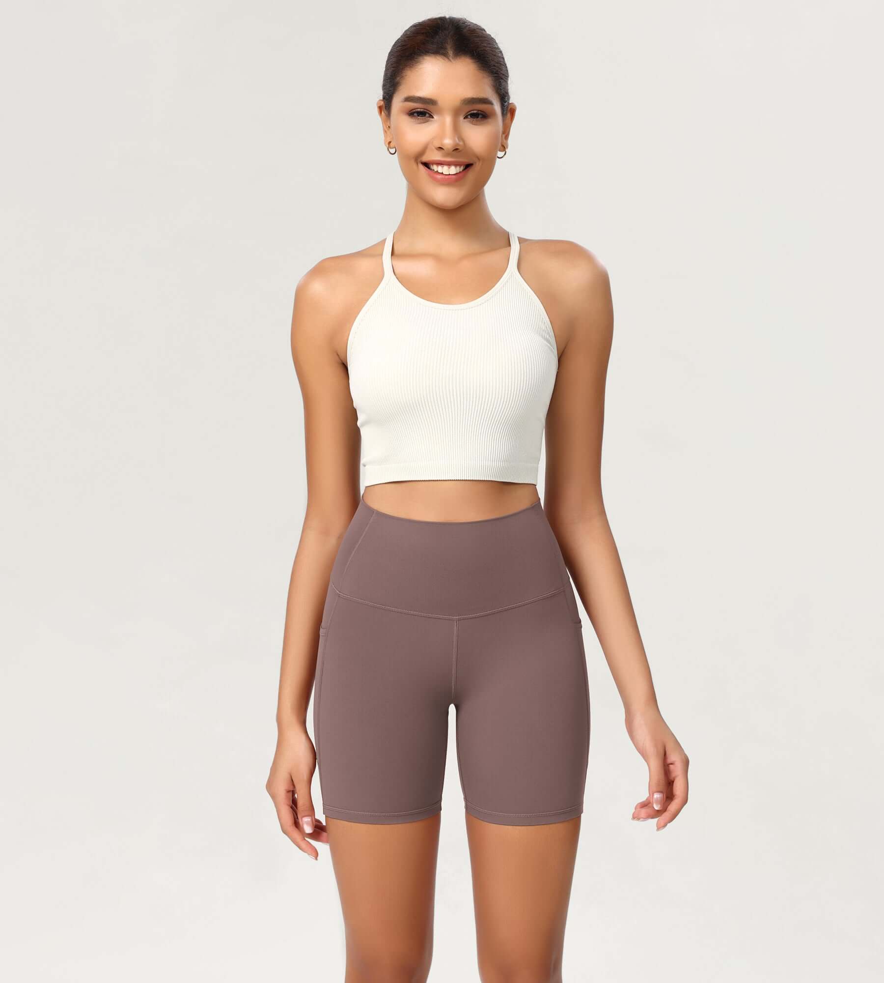 ODCLOUD 6 High Waist Lounge Yoga Shorts Purple Taupe - ododos