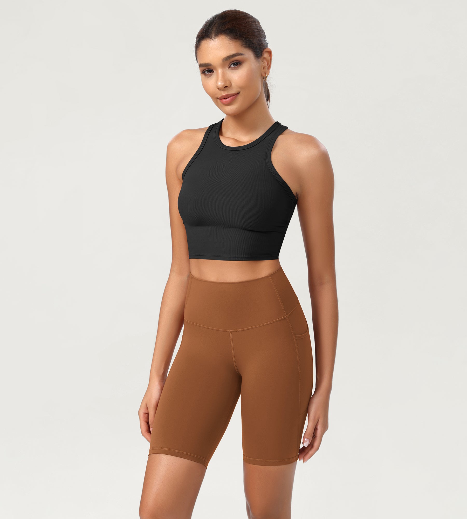 ODCLOUD 8" High Waist Lounge Yoga Shorts Caramel - ododos