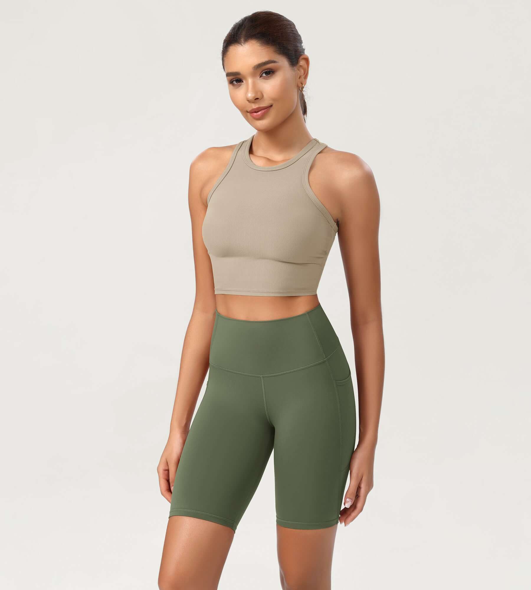 ODCLOUD 8 High Waist Lounge Yoga Shorts Dark Olive - ododos