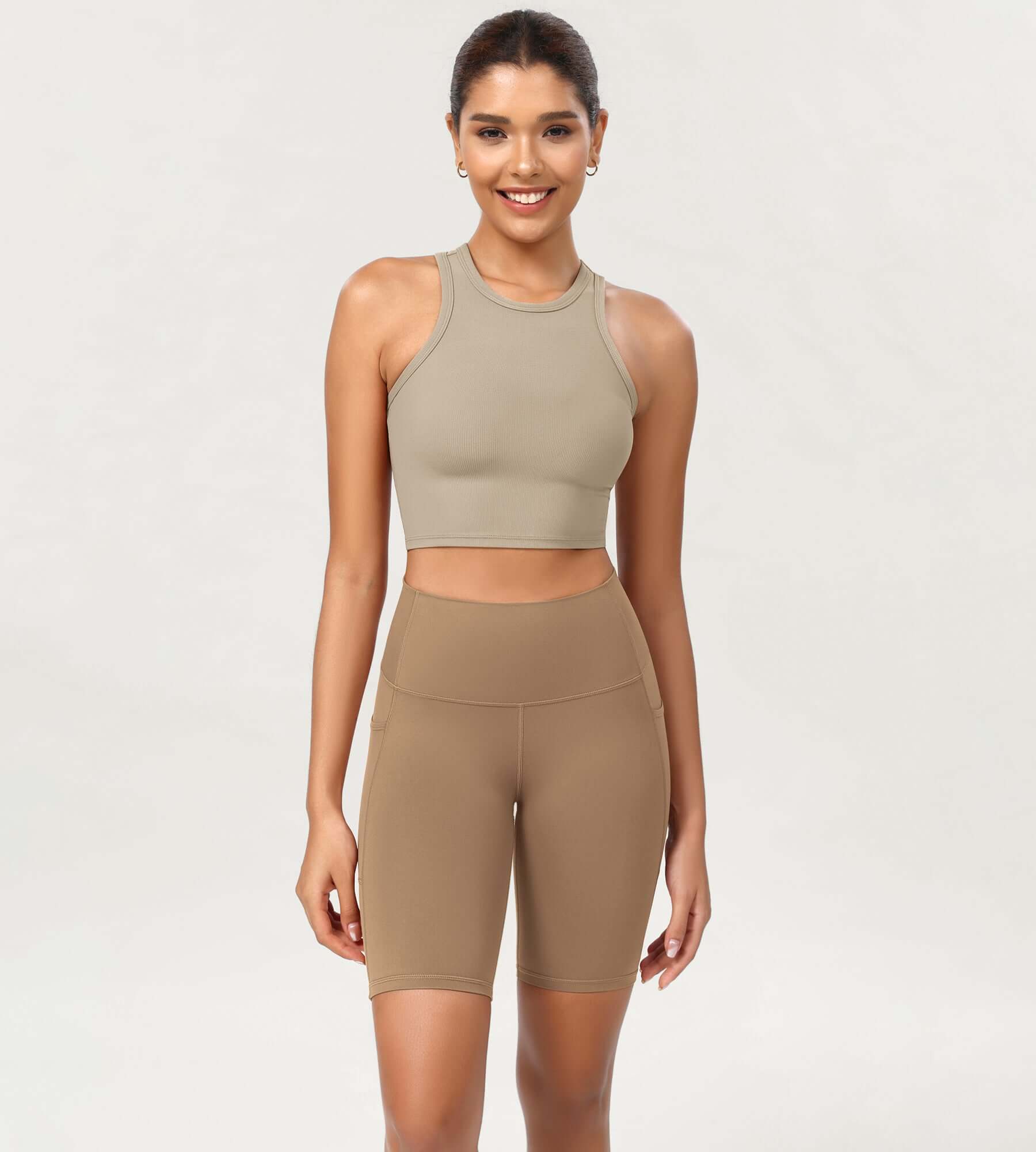 ODCLOUD 8 High Waist Lounge Yoga Shorts Light Brown - ododos