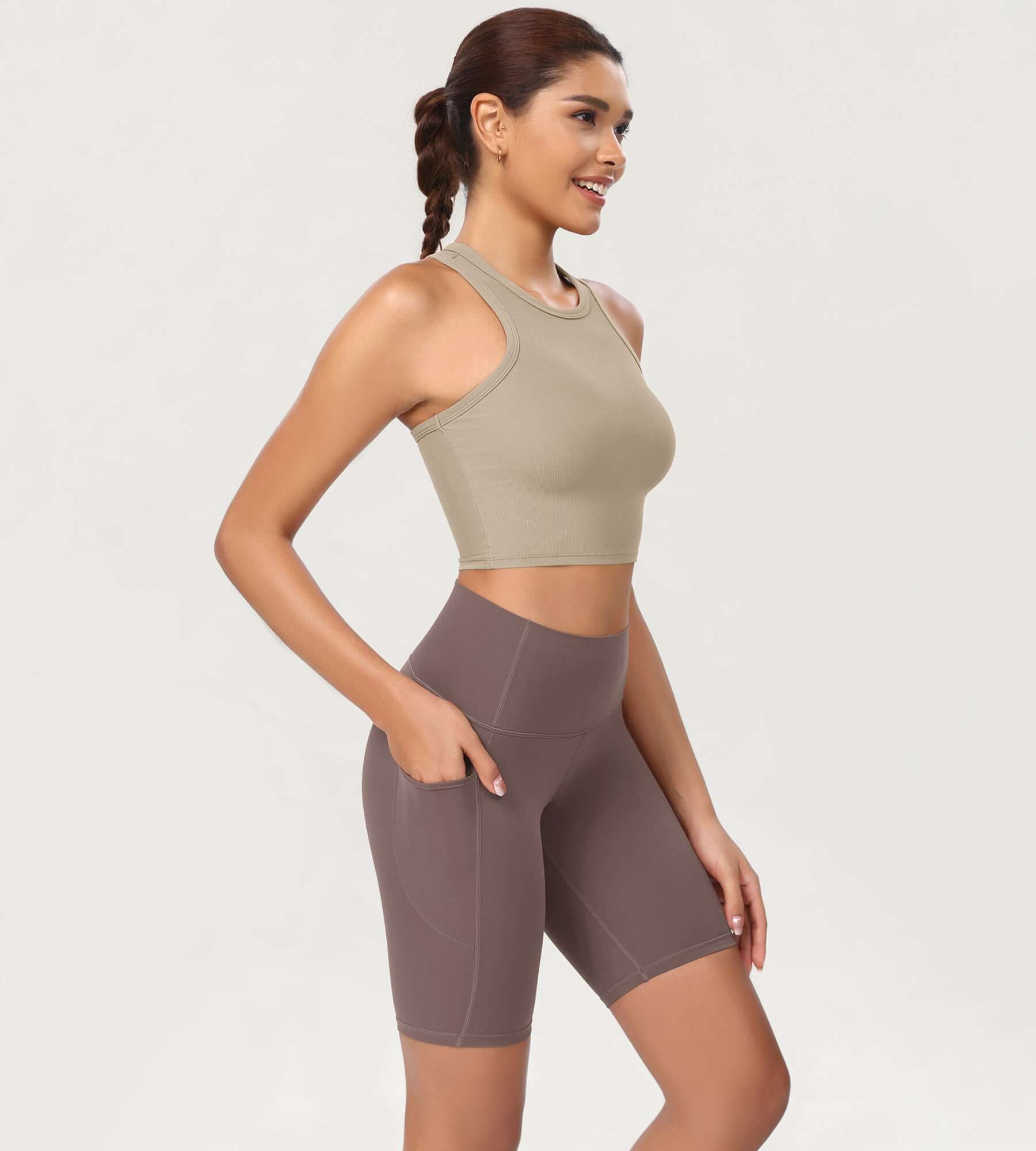 ODCLOUD 8 High Waist Lounge Yoga Shorts Purple Taupe - ododos