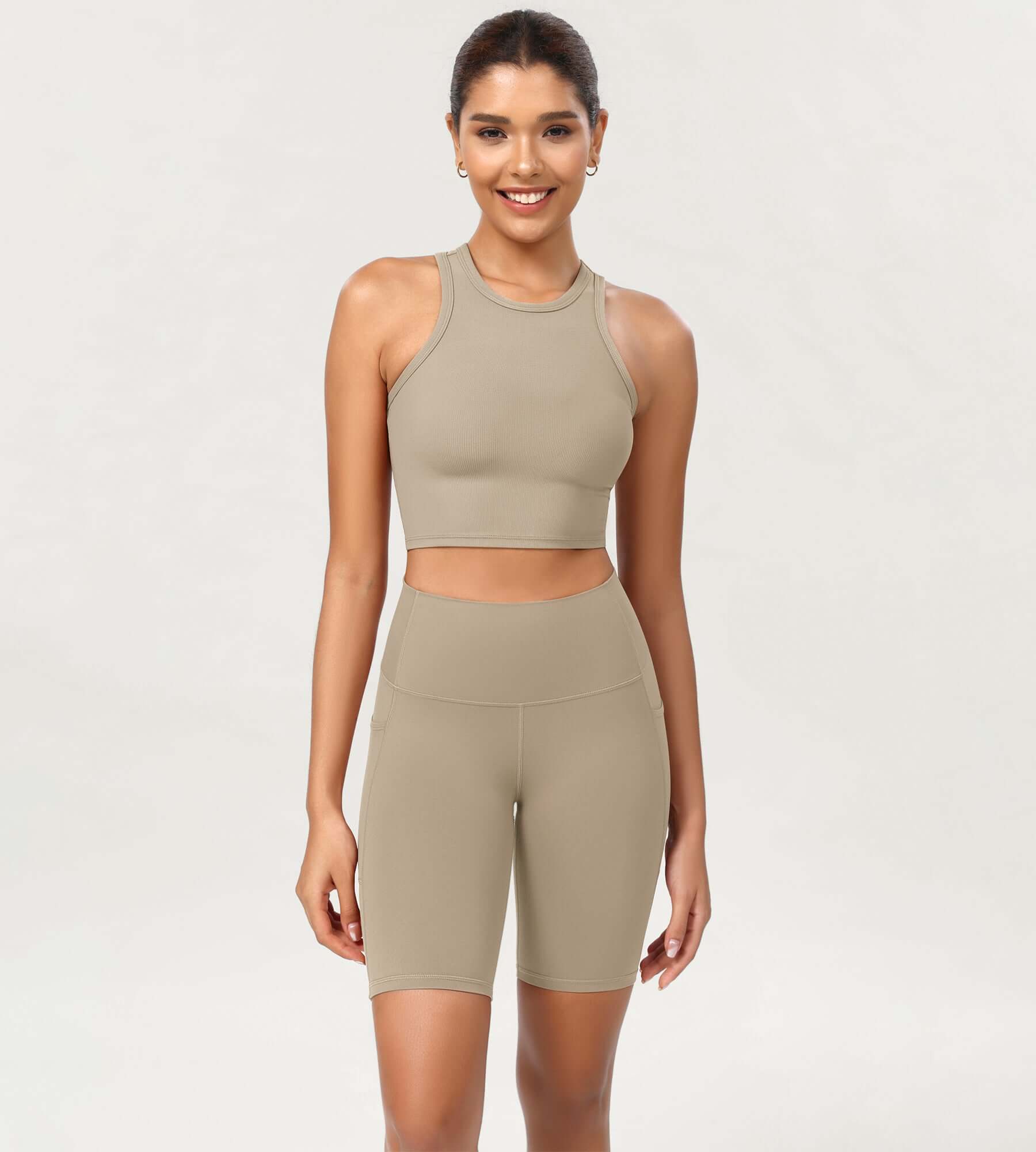 ODCLOUD 8 High Waist Lounge Yoga Shorts Shaker Beige - ododos