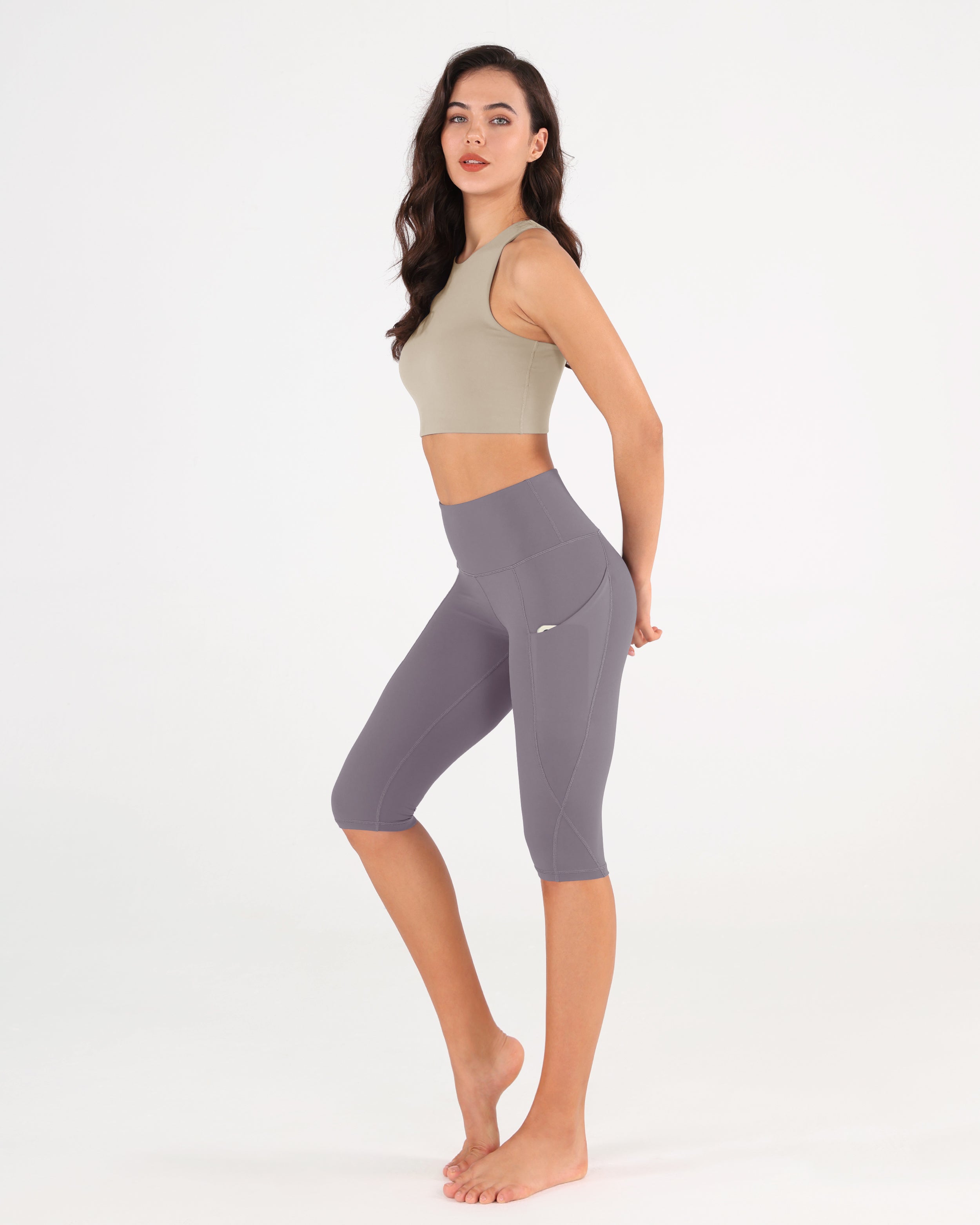 High Waist Knee Length Cropped Leggings