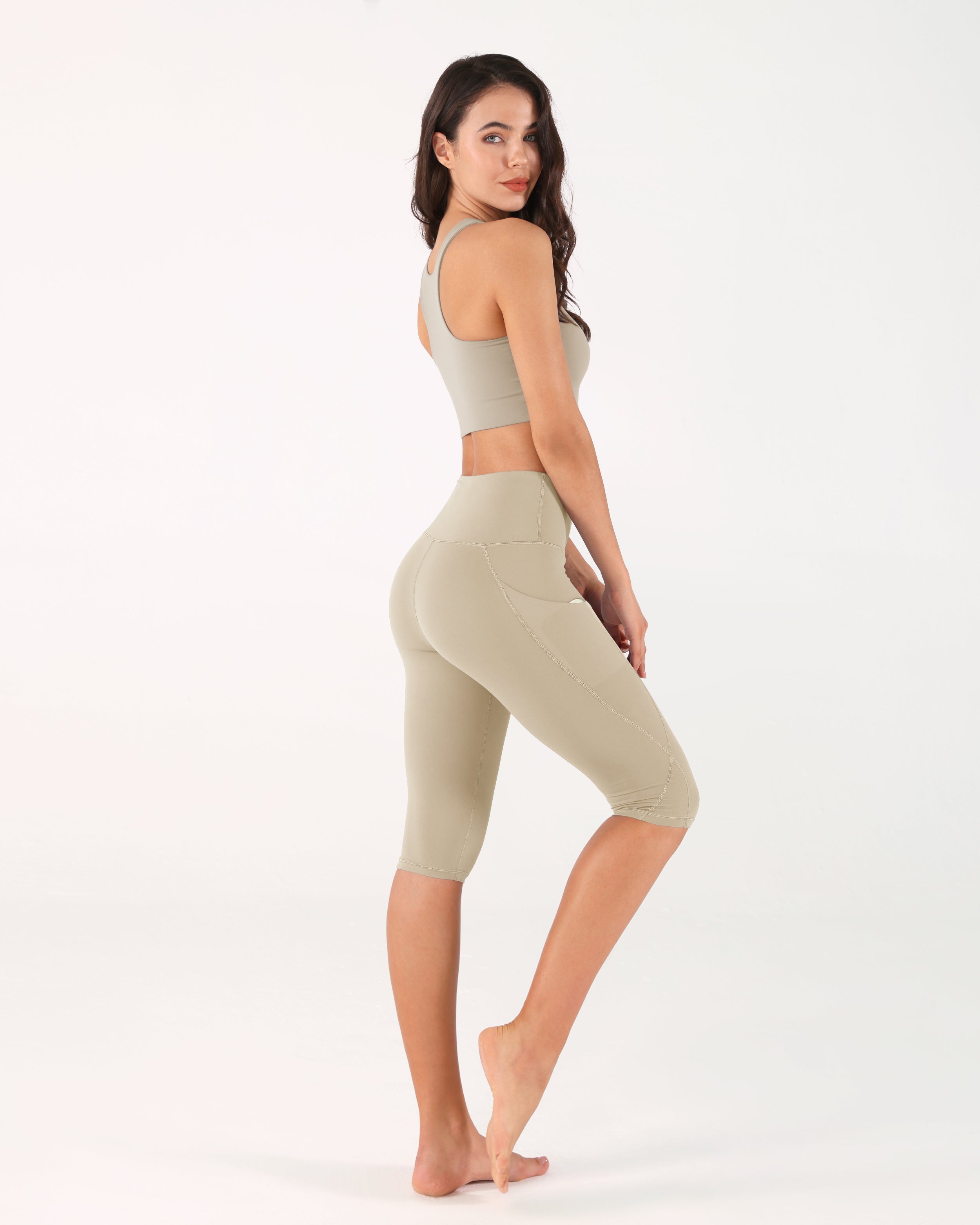 Beige cropped leggings best sale