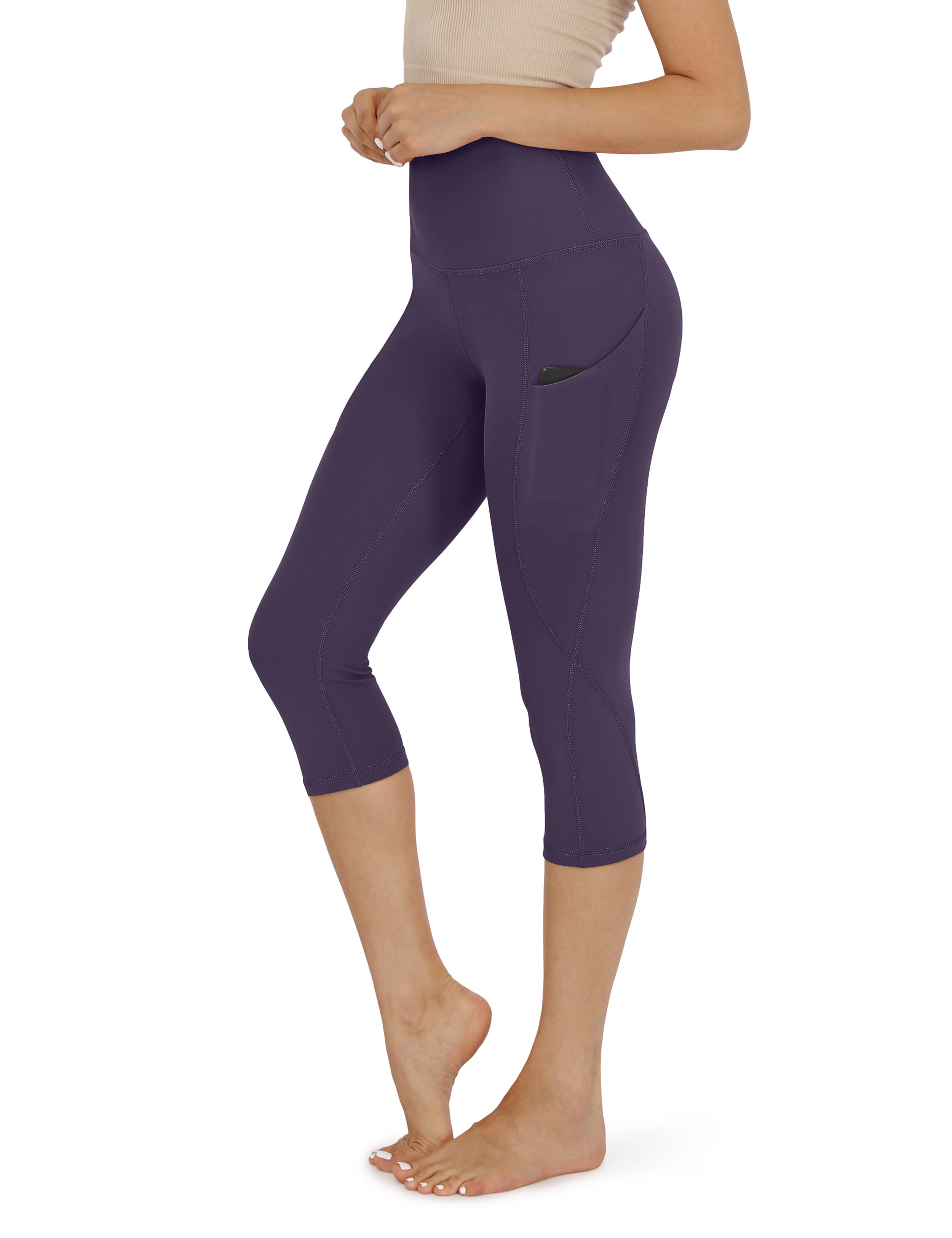 19" High Waist Yoga Capris with Pockets Dark Purple - ododos