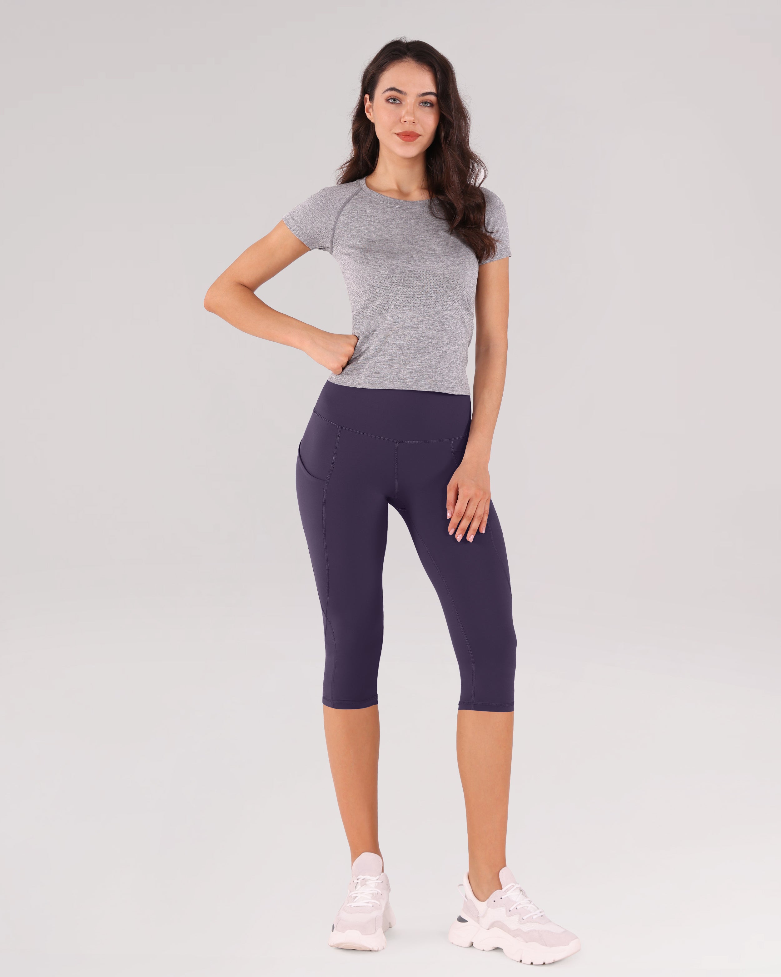 High Waist Yoga Capris with Pockets ODODOS Purple Taupe S