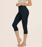 19" High Waist Yoga Capris with Pockets Navy - ododos