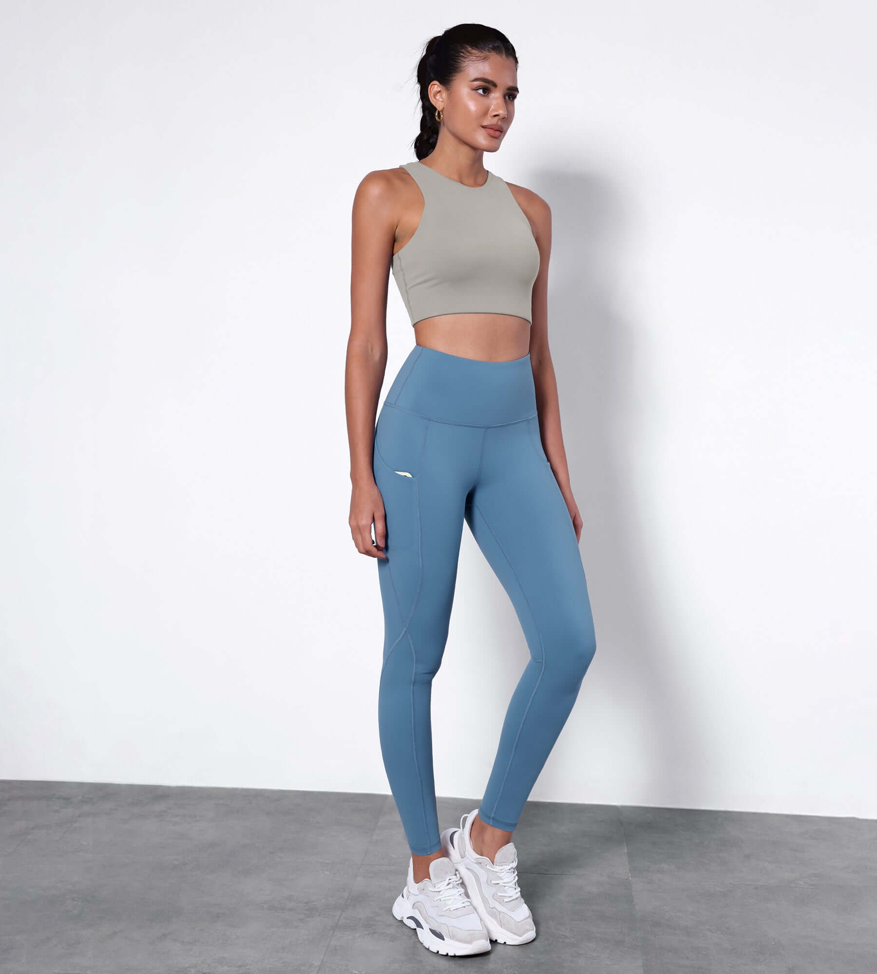 25” High Waisted Tummy Control Through Athletic Yoga Leggings with Pockets DreamBlue - ododos