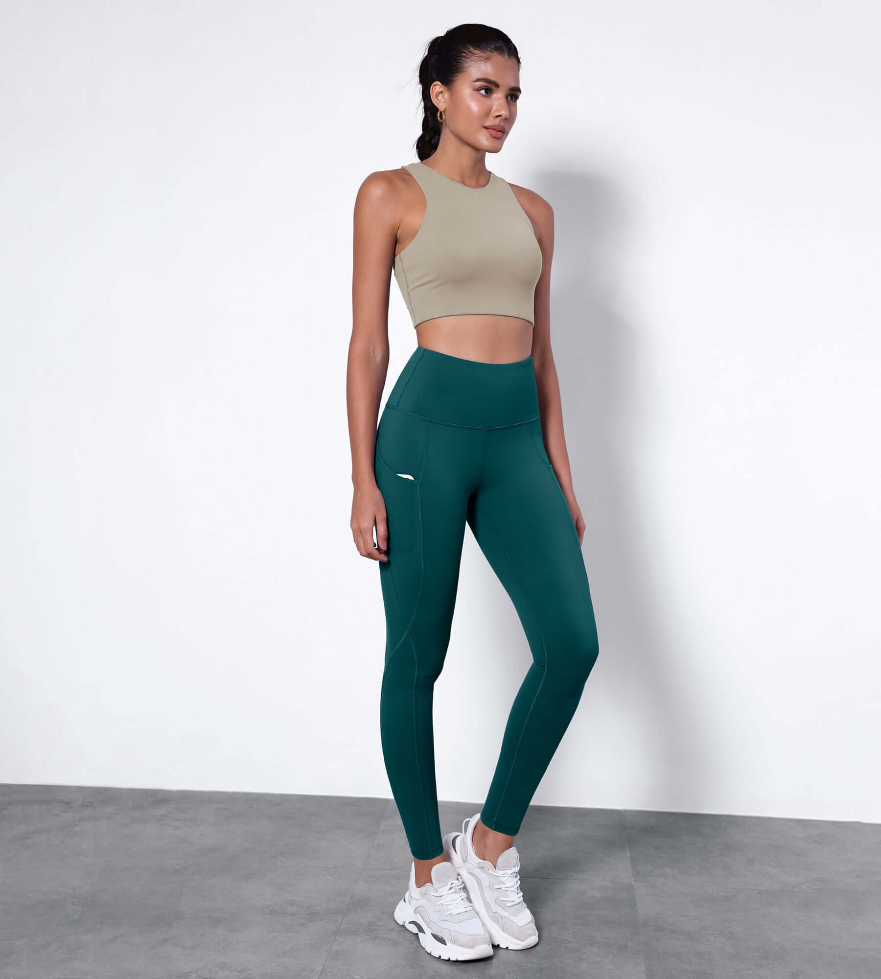 25” High Waisted Tummy Control Through Athletic Yoga Leggings with Pockets Forest Teal - ododos