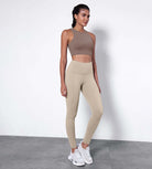 25” High Waisted Tummy Control Through Athletic Yoga Leggings with Pockets Taupe - ododos