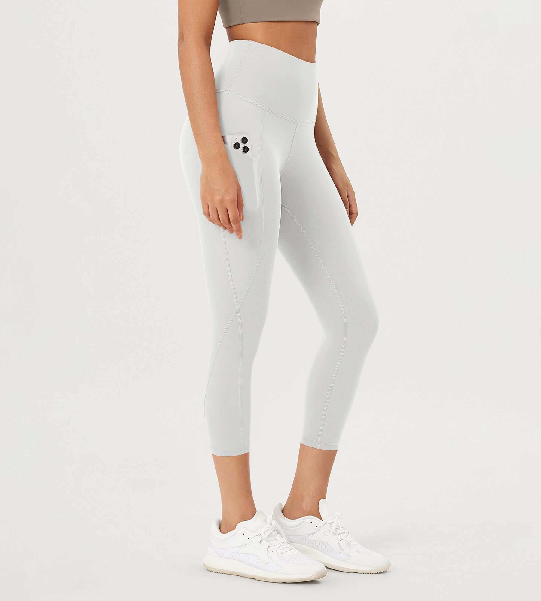 23” High Waisted Tummy Control Through Athletic Yoga Leggings with Pockets White - ododos