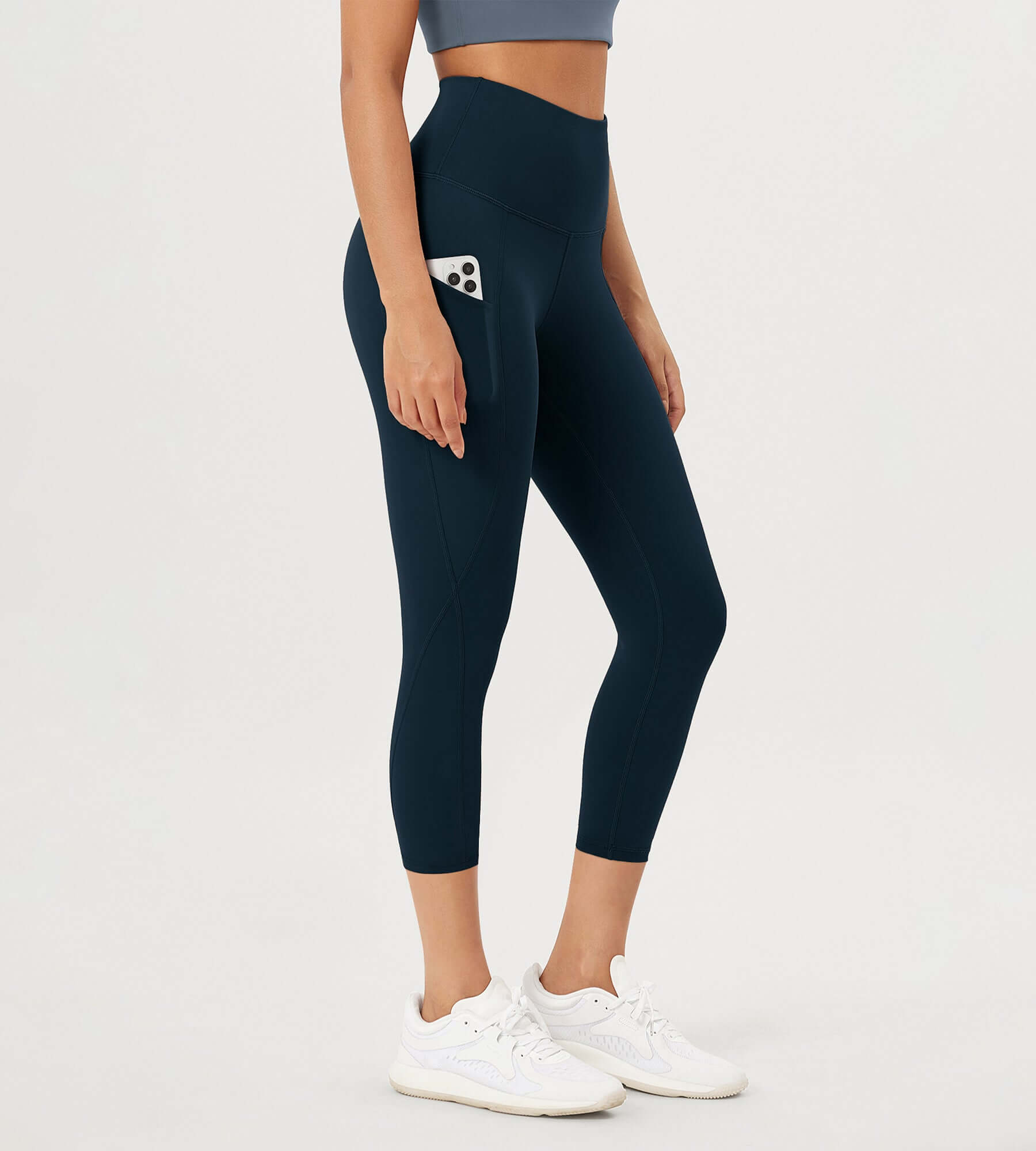 23â€?High Waisted Tummy Control Through Athletic Yoga Leggings with Pockets Deep Navy - ododos