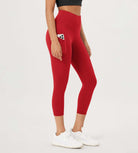 23” High Waisted Tummy Control Through Athletic Yoga Leggings with Pockets Red - ododos