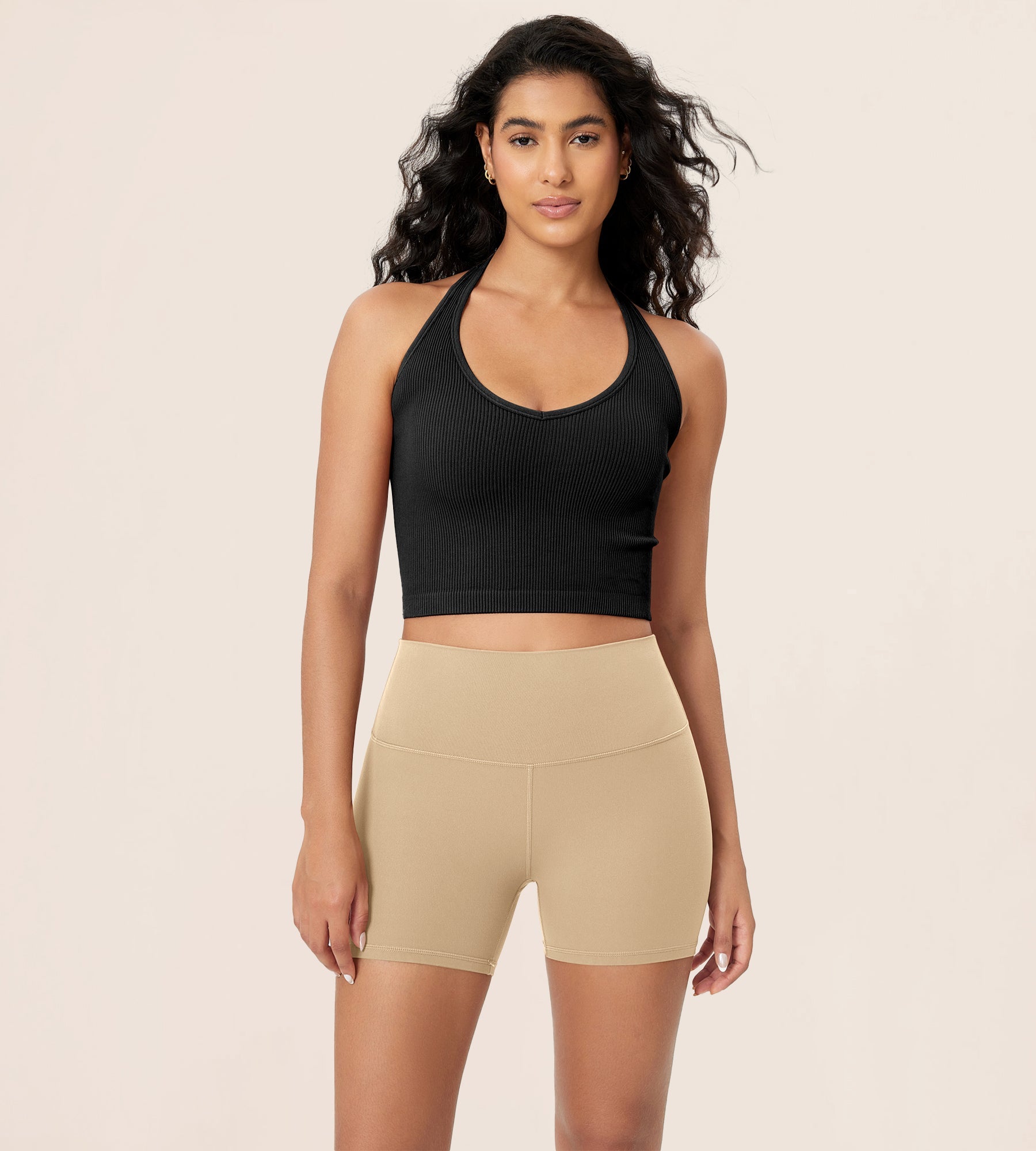 4 ODCLOUD Lounge Yoga High Waist Buttery Soft Biker Shorts Beige - ododos