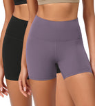 2-Pack 4" ODCLOUD Lounge Yoga High Waist Buttery Soft Biker Shorts Black+ash Violet - ododos