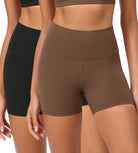 2-Pack 4" ODCLOUD Lounge Yoga High Waist Buttery Soft Biker Shorts Black+brunette - ododos