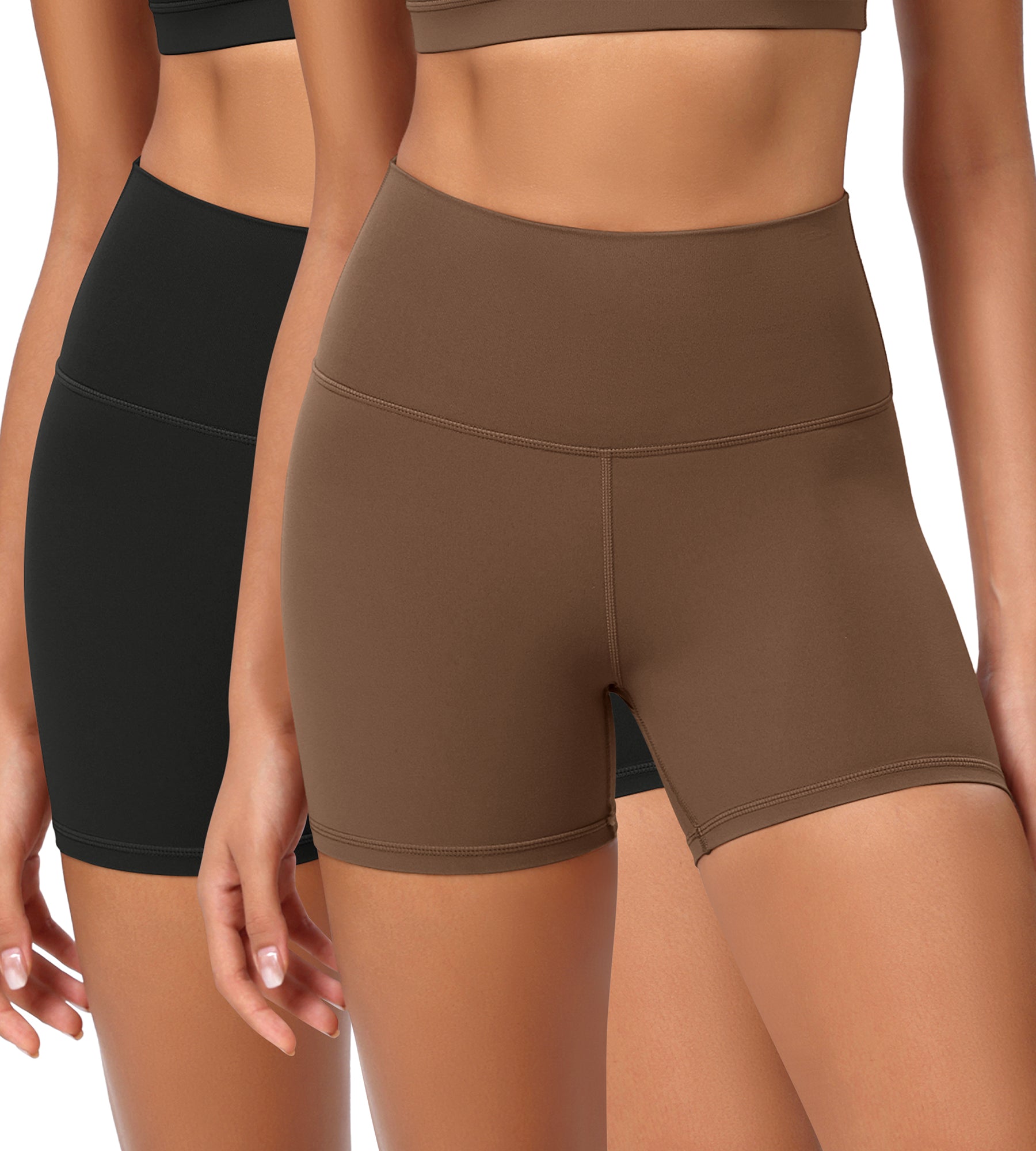 2-Pack 4" ODCLOUD Lounge Yoga High Waist Buttery Soft Biker Shorts Black+brunette - ododos