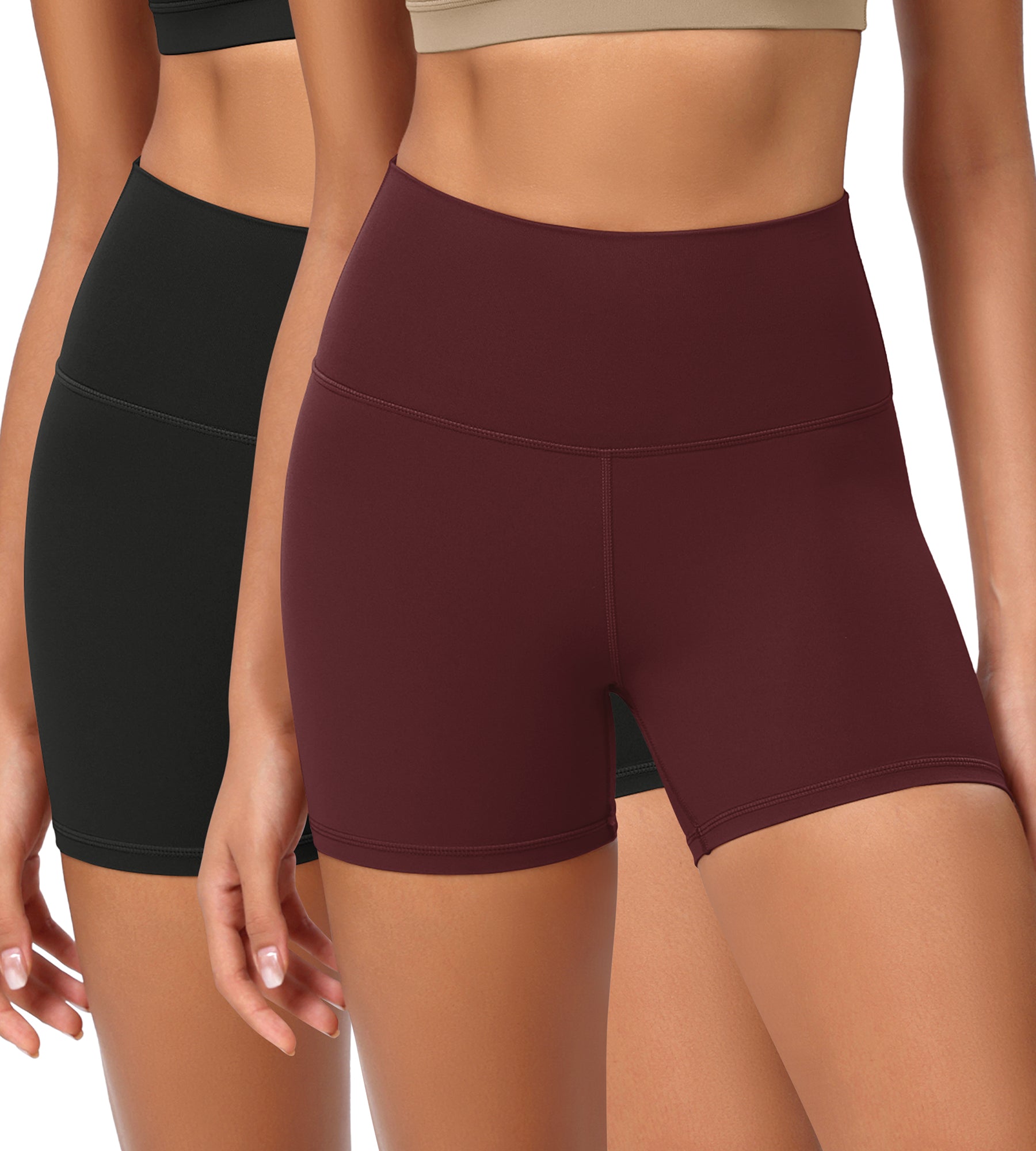 2-Pack 4" ODCLOUD Lounge Yoga High Waist Buttery Soft Biker Shorts Black+Burgundy - ododos